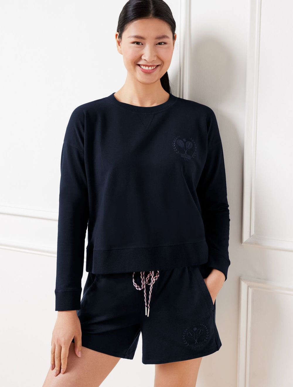 MODAL FRENCH TERRY EMBROIDERED CREST SWEATSHIRT | Talbots near me