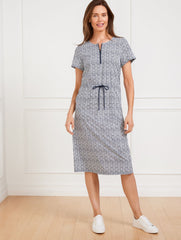 LIGHTWEIGHT WOVEN STRETCH DRAWSTRING WAIST DRESS - WATER SWIRLS | Talbots outlet