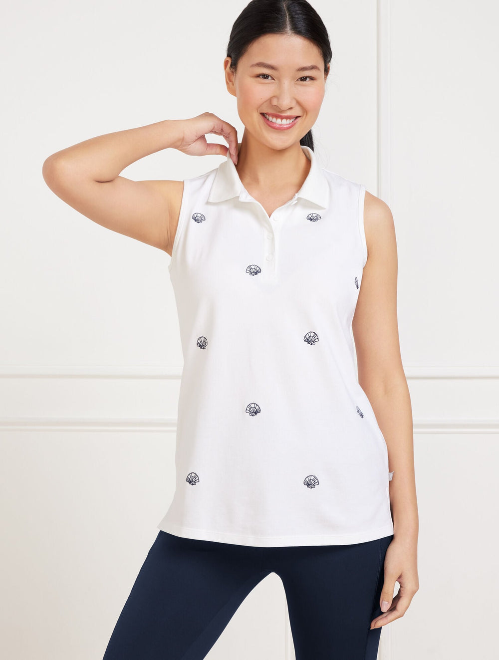 PIQUÉ SLEEVELESS POLO TANK - SPLASHY SEASHELLS | Talbots discount