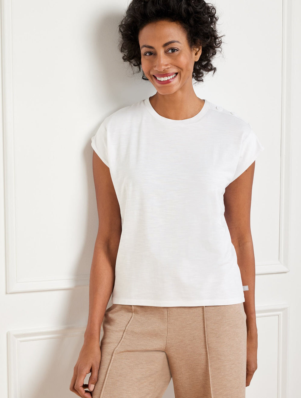 BUTTON SHOULDER CAP SLEEVE TEE | Talbots near me
