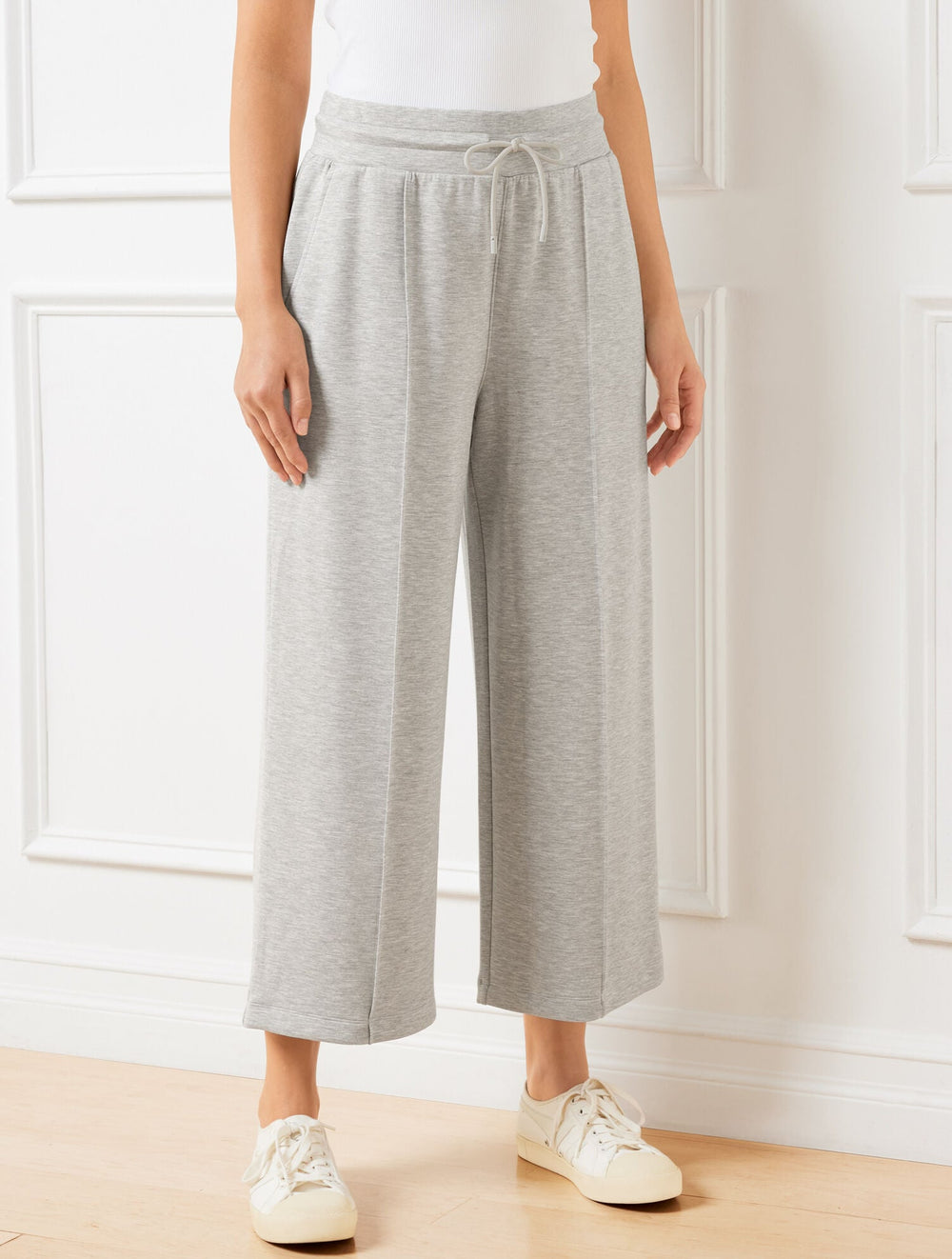 AIRKNIT STRETCH WIDE CROP PANTS - GREY SKY HEATHER | Talbots online