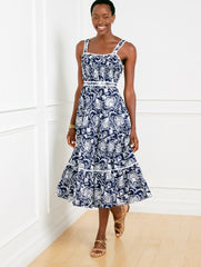 TIERED FIT & FLARE DRESS - DISTRESSED JACOBEAN | Talbots US