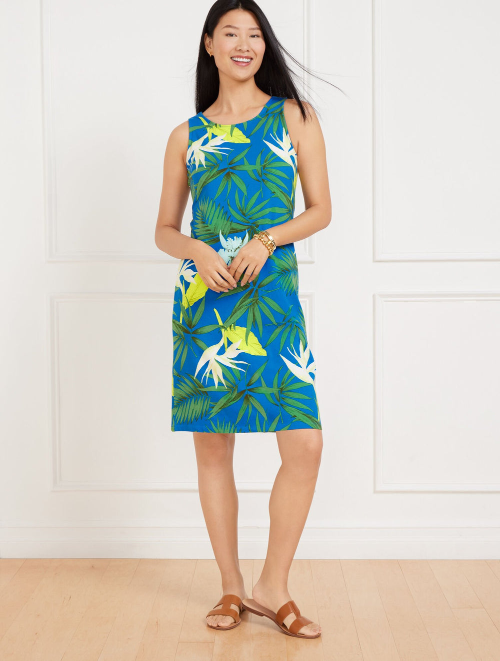 SLEEVELESS SHIFT JERSEY DRESS - BIRDS OF PARADISE | Talbots online
