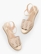 PAMELA METALLIC WOVEN NAPPA WEDGE SANDALS | Talbots sale