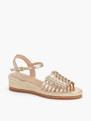 PAMELA METALLIC WOVEN NAPPA WEDGE SANDALS | Talbots on sale