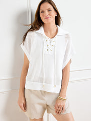 PLUS SIZE OPEN KNIT LACE UP PONCHO | Talbots discount