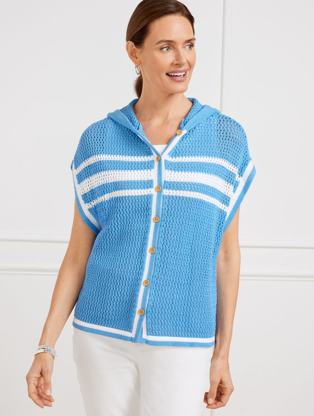 OPEN STITCH HOODED STRIPED PONCHO | Talbots US