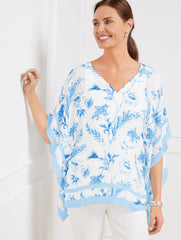 LINEN BLEND PONCHO - MYSTIQUE FLORAL | Talbots online