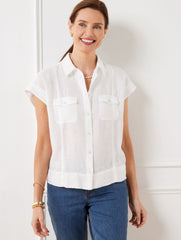 EXTENDED SHOULDER LINEN SHORT SHIRT | Talbots on sale