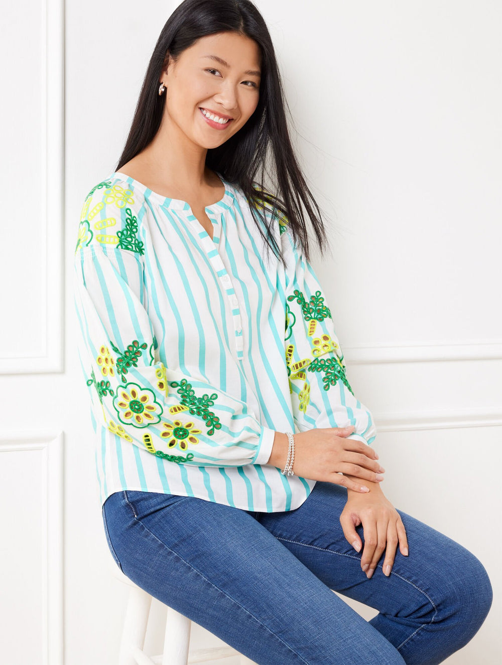 EMBROIDERED TOP - PARK STRIPE | Talbots on sale