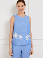 EMBELLISHED PALMS LINEN COTTON SHELL | Talbots for sale