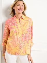 LINEN SHORT SHIRT - WATERCOLOR BOTANICAL | Talbots outlet