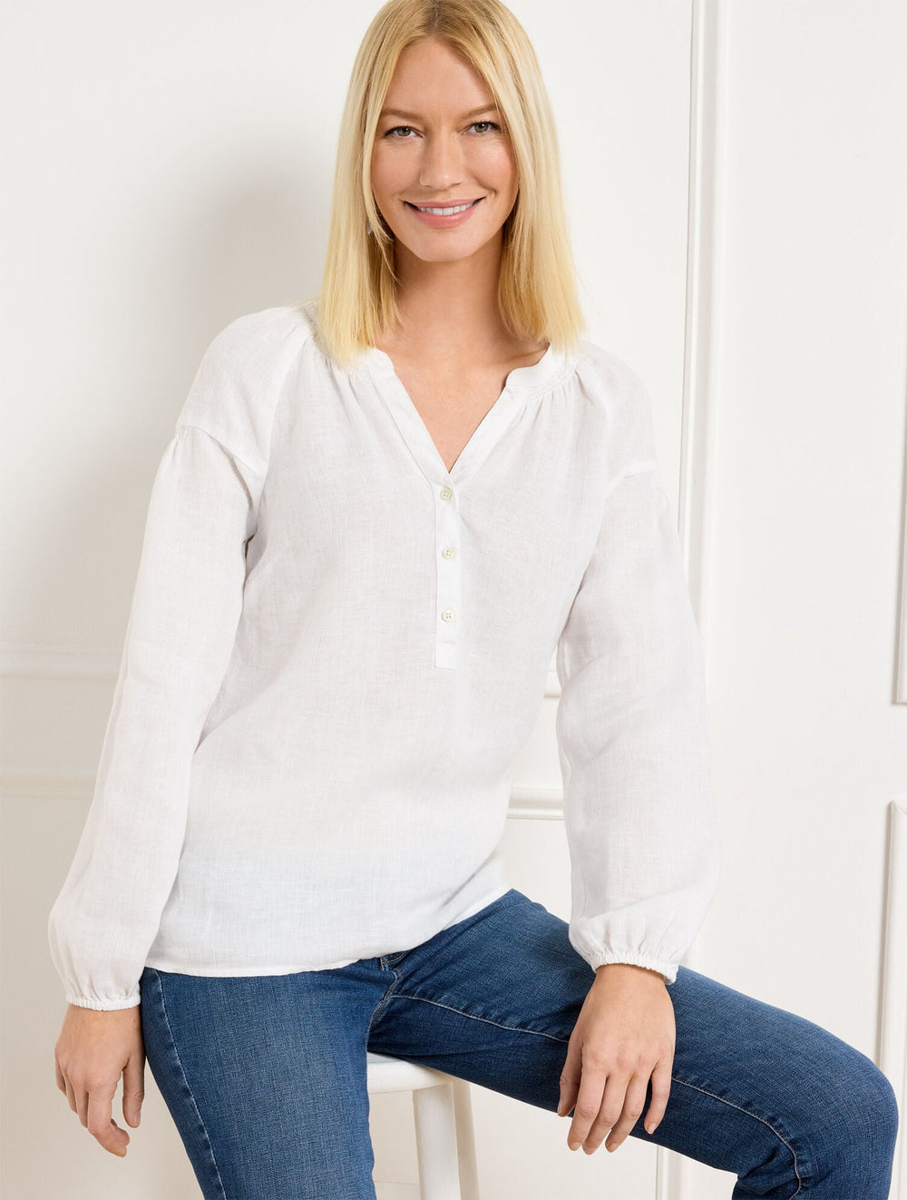 LANTERN SLEEVE LINEN TOP | Talbots online