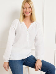 LANTERN SLEEVE LINEN TOP | Talbots online