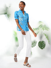 SMOCKED SLEEVE TOP - LEAFY GARDEN | Talbots sale