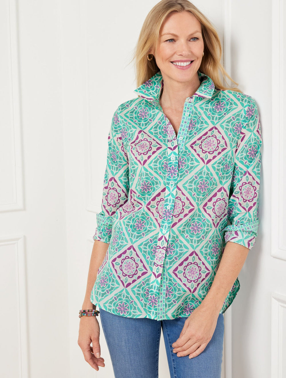 MODERN CLASSIC SHIRT - MONACO TILES | Talbots on sale