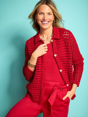 OPEN STITCH POLO CARDIGAN | Talbots US