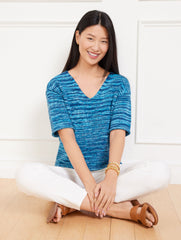 ELBOW SLEEVE V-NECK PULLOVER - SPACE DYE | Talbots on sale
