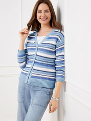 MIXED STITCH V-NECK CARDIGAN | Talbots US