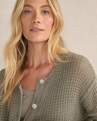 ORGANIC COTTON LINEN OPEN STITCH CARDIGAN | Talbots for sale