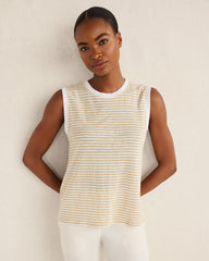 LINEN STRIPE CREWNECK TANK | Talbots discount