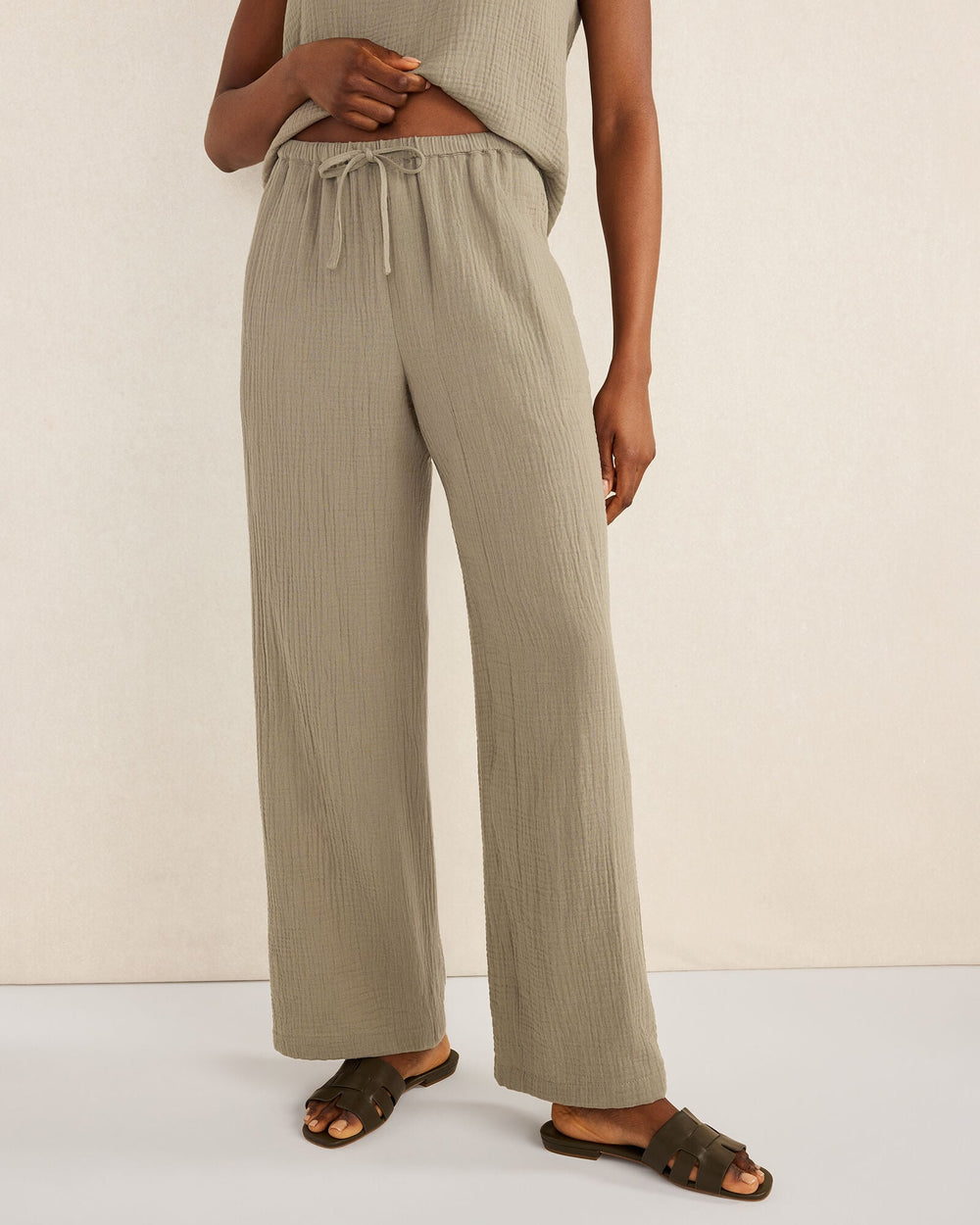 ORGANIC COTTON GAUZE STRAIGHT LEG PANTS | Talbots on sale