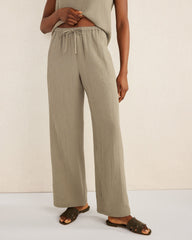 ORGANIC COTTON GAUZE STRAIGHT LEG PANTS | Talbots on sale