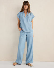 CHAMBRAY SHORT SLEEVE V-NECK TOP | Talbots near me