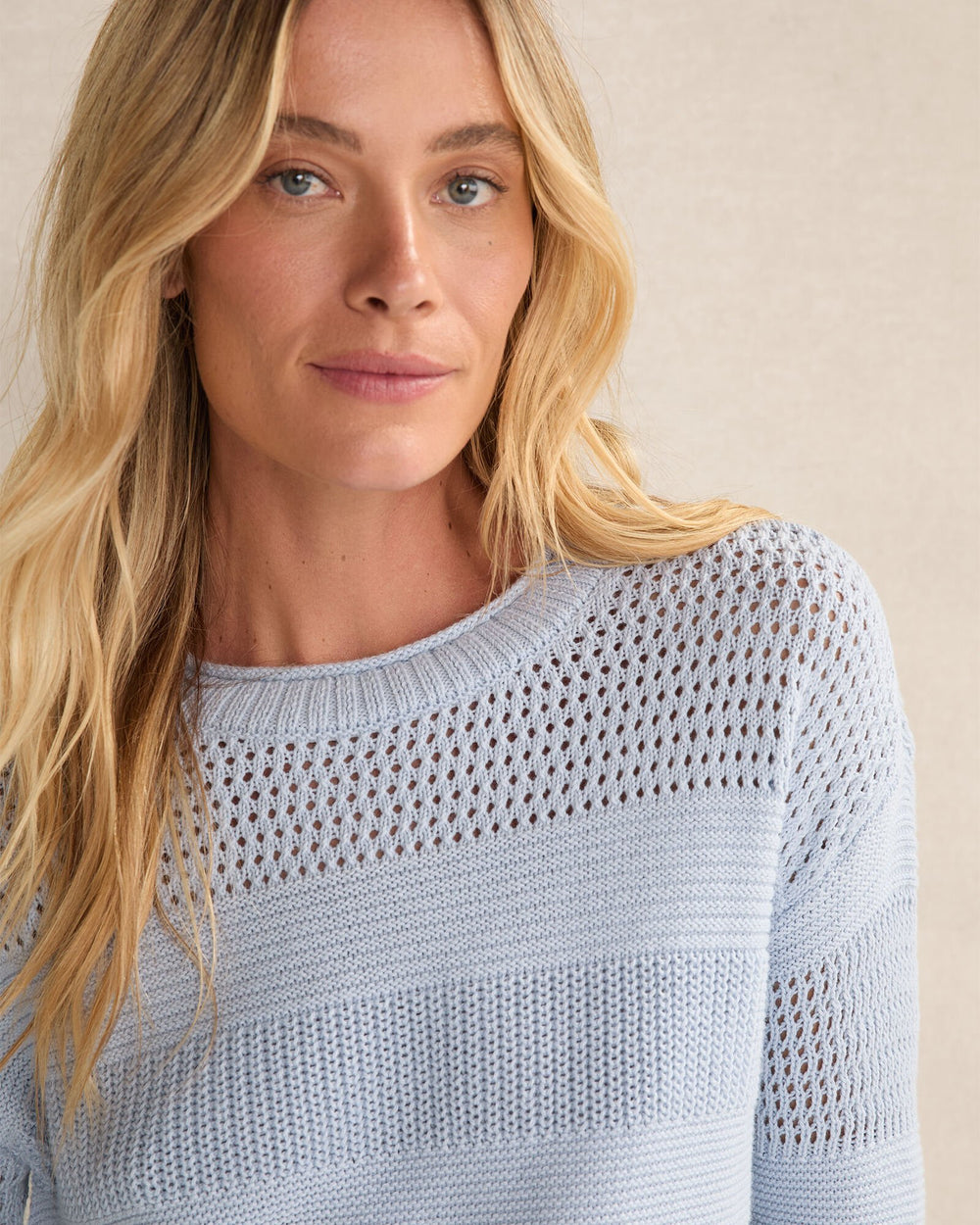 ORGANIC COTTON OPEN STITCH CREWNECK SWEATER | Talbots sale