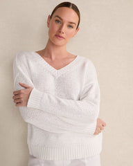 ORGANIC COTTON FLAT TAPE V-NECK SWEATER | Talbots for sale