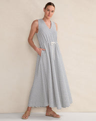 COTTON BLEND TEXTURED STRIPE MIDI DRESS | Talbots sale