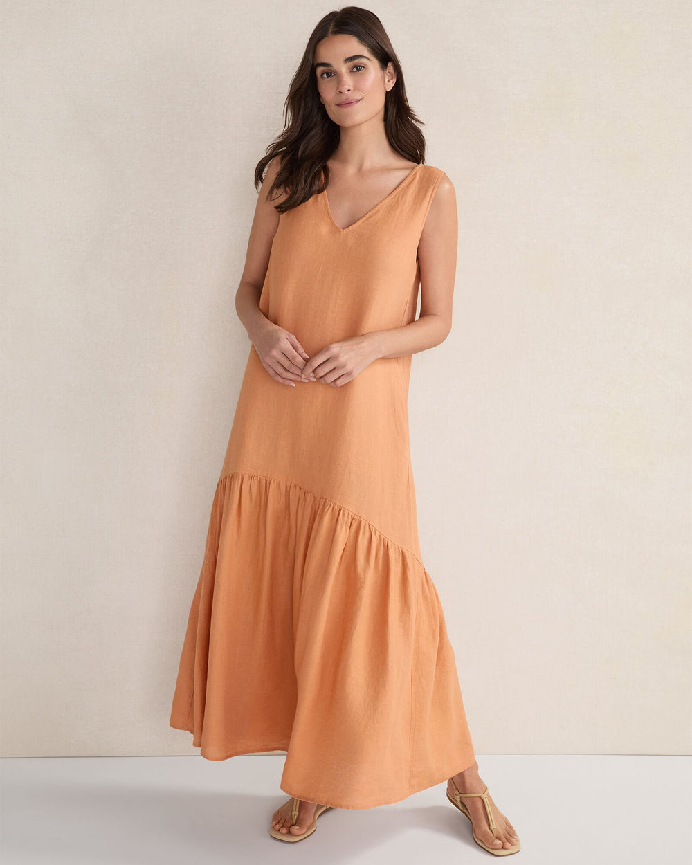 LINEN V-NECK TIERED MIDI DRESS | Talbots near me