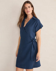 LINEN SHORT SLEEVE WRAP DRESS | Talbots outlet