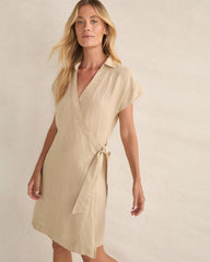 LINEN SHORT SLEEVE WRAP DRESS | Talbots outlet