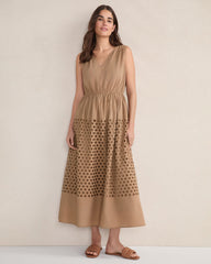 ORGANIC COTTON HONEYCOMB EYELET MIDI DRESS | Talbots discount