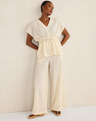 ORGANIC COTTON CRINKLE GAUZE FLUTTER SLEEVE TOP | Talbots on sale