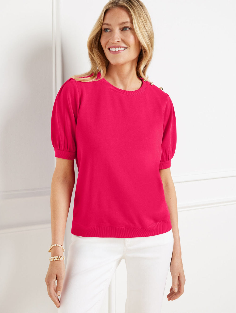BUTTON SHOULDER CREWNECK SWEATSHIRT | Talbots US