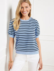 BUTTON SHOULDER CREWNECK SWEATSHIRT - STRIPE | Talbots for sale