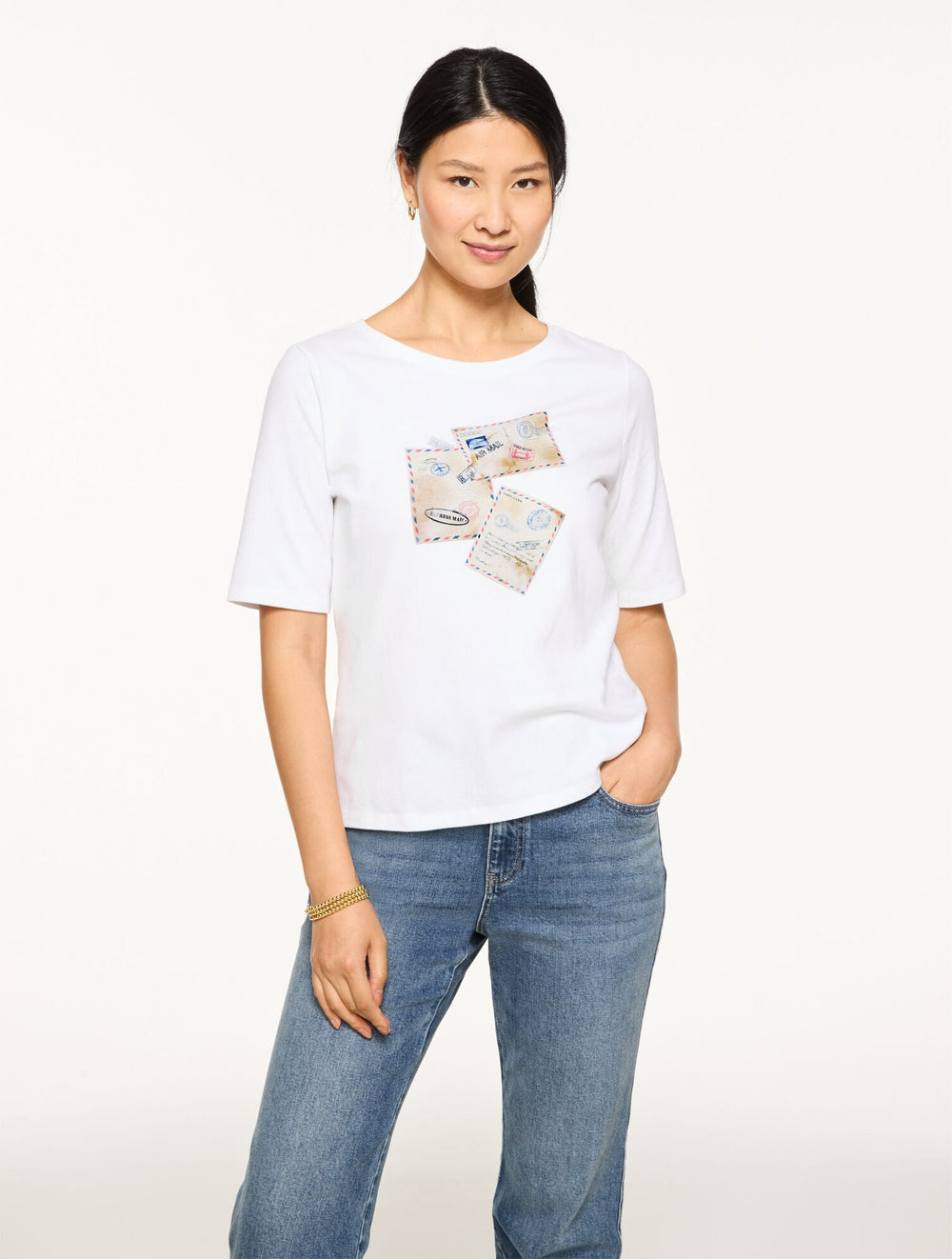 ELBOW SLEEVE CREWNECK TEE - POSTCARD | Talbots US
