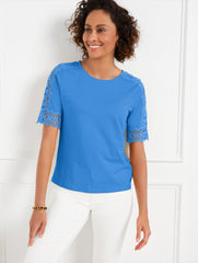 LACE CUFF CREWNECK TEE | Talbots sale
