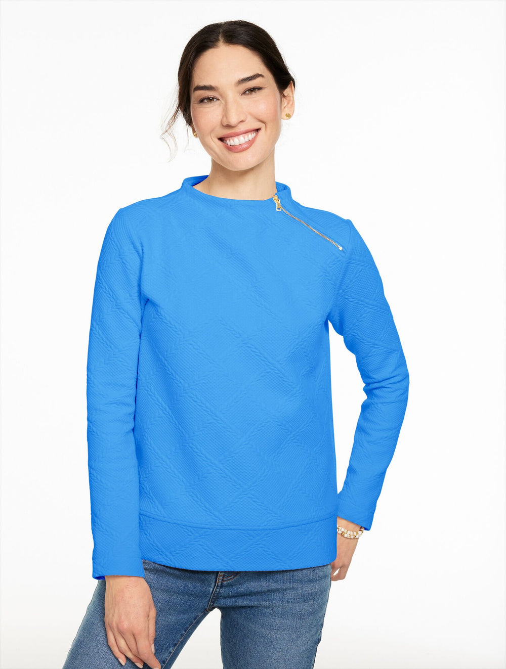 CABLE KNIT FUNNEL NECK ZIP PULLOVER | Talbots on sale