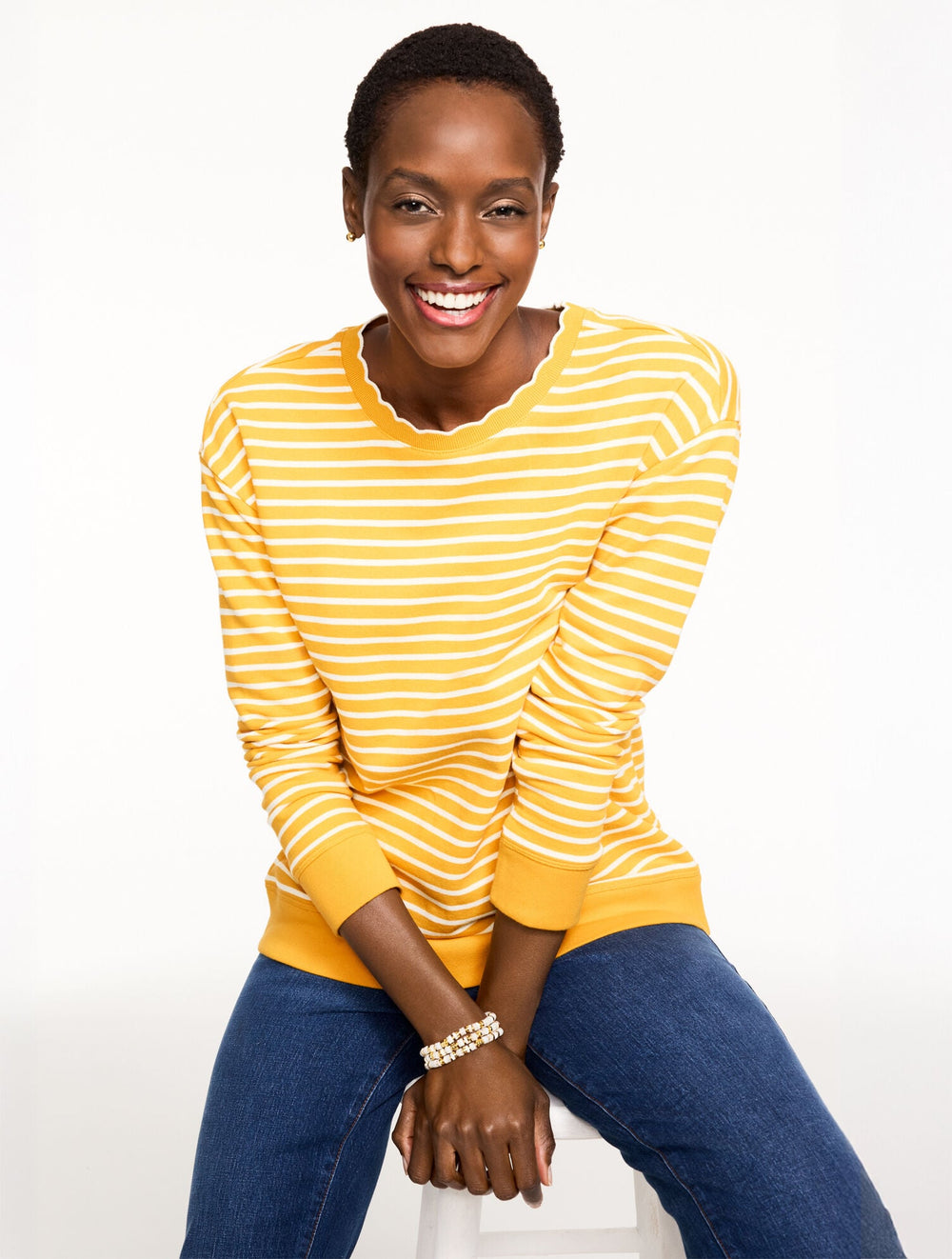 SCALLOPED TRIM FRENCH TERRY SWEATSHIRT - MAYFAIR STRIPE | Talbots near me