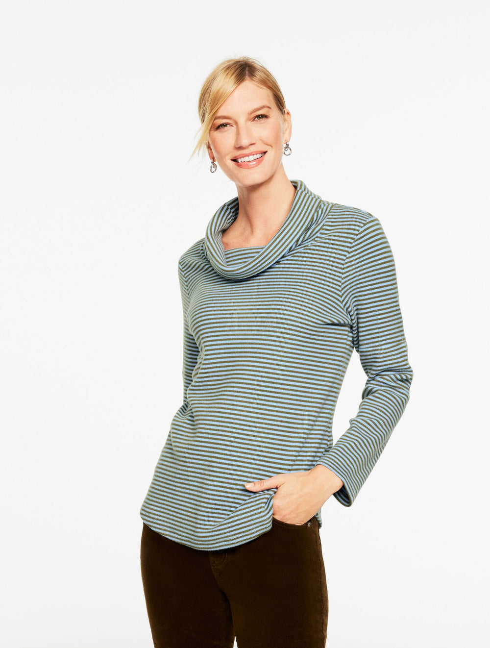 COWL-NECK WAFFLE KNIT PULLOVER - STRIPE | Talbots near me