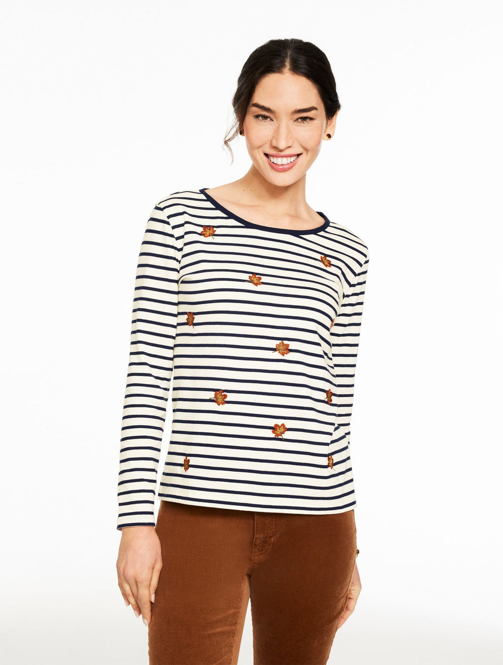 LONG SLEEVE CREWNECK TEE - FALLING LEAVES | Talbots on sale