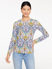 LONG SLEEVE CREWNECK TEE - BOTANICAL MEDALLION | Talbots discount