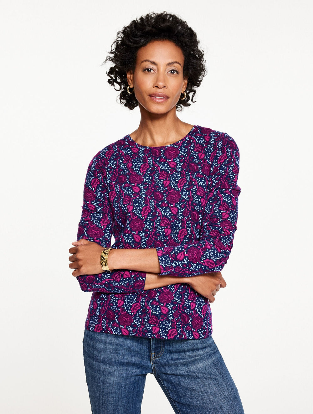 LONG SLEEVE CREWNECK TEE - LEAFY FLORAL | Talbots US