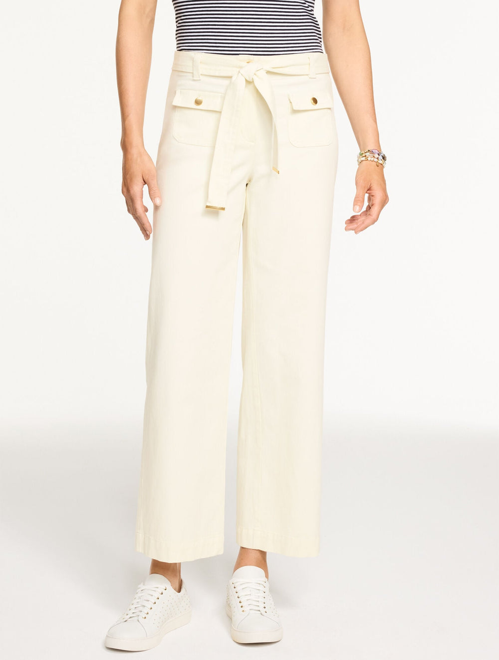 WIDE ANKLE BELTED TWILL PANTS | Talbots for sale