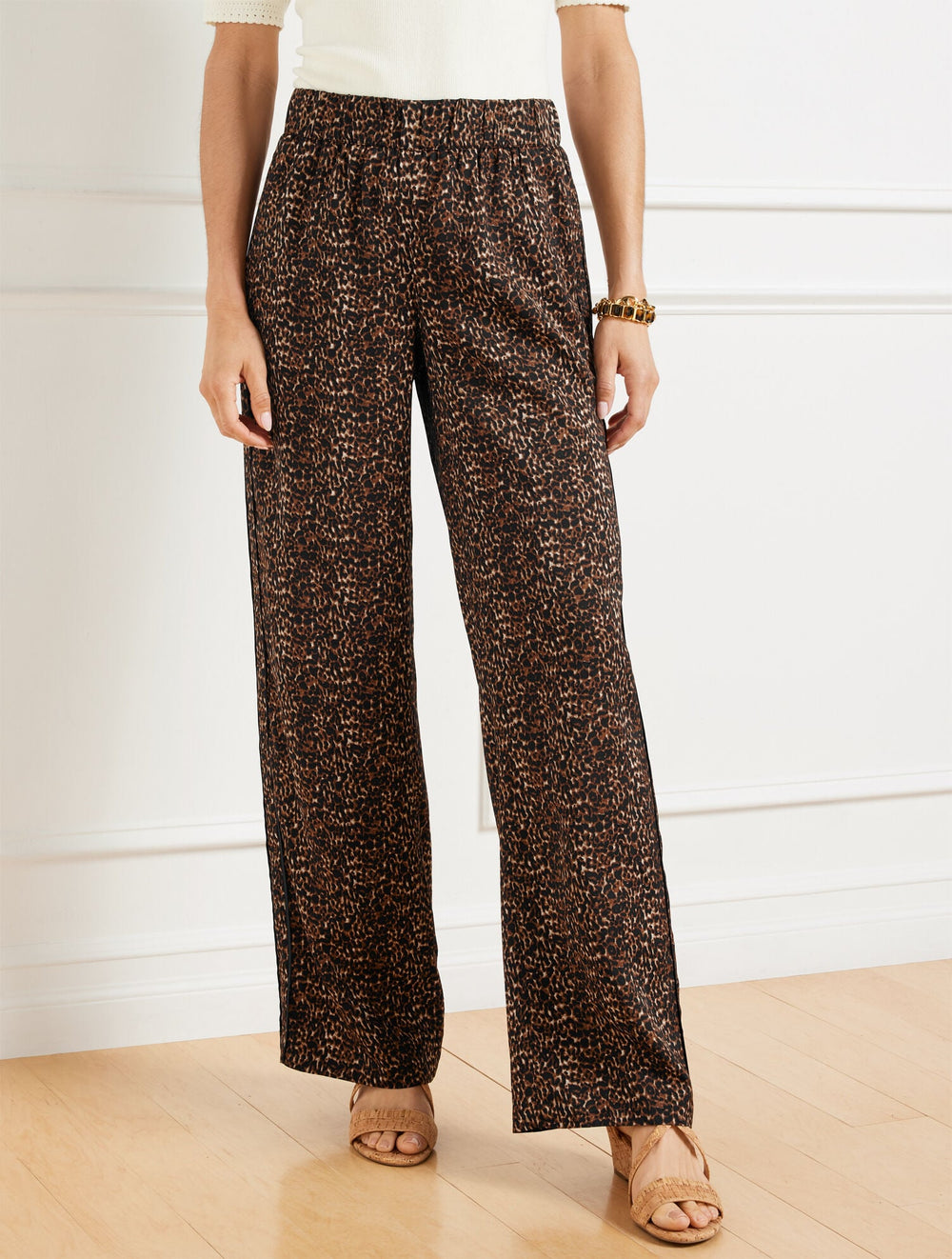 WIDE LEG PULL-ON PANTS - DELICATE LEOPARD | Talbots outlet