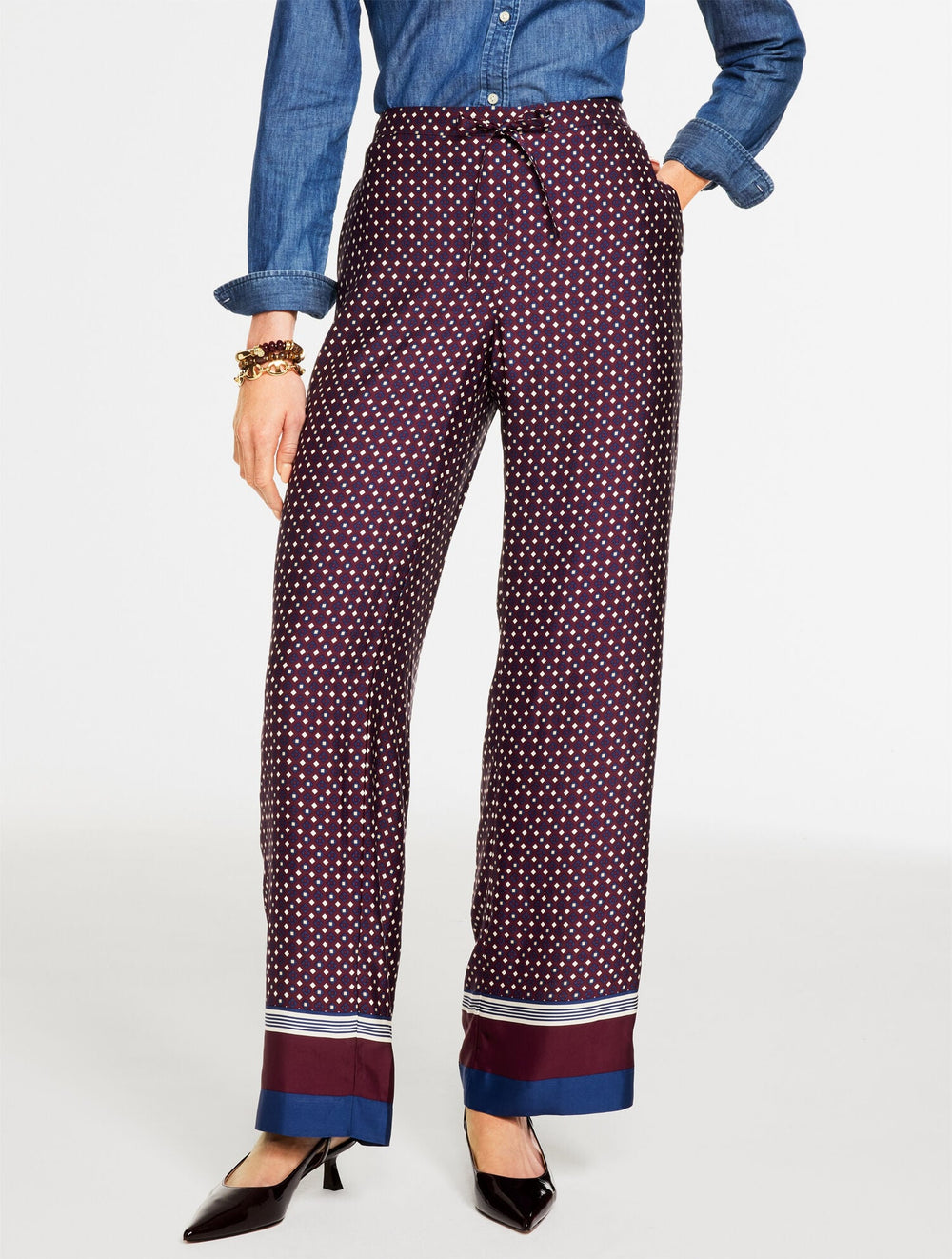 WIDE LEG PULL-ON PANTS - RADIANT BORDER | Talbots online
