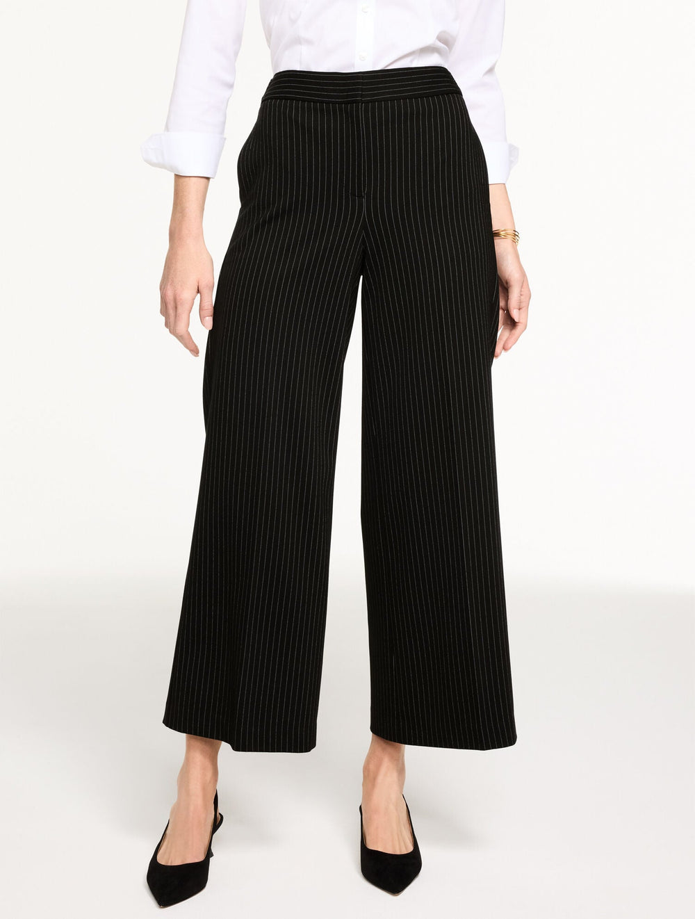 WIDE ANKLE PINSTRIPE PONTE PANTS | Talbots for sale